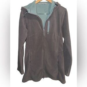 Athleta Swara Fleece jacket with hood women’s suze Small gray/aqua